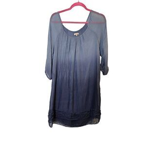 GIUSY blue ombre silk modest dress. Size M.